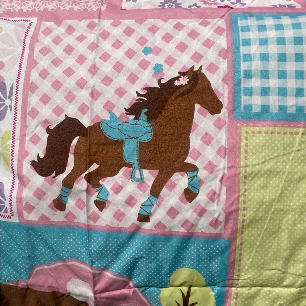 Mainstays Pink, Blue & Brown Horse Print Comforter